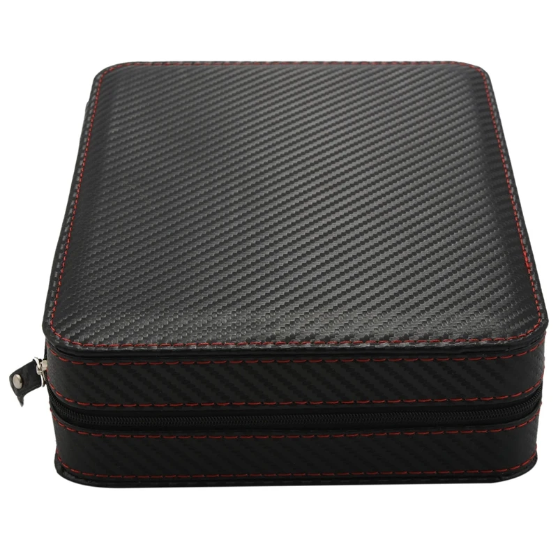 8 Slot Portable Black Carbon Fiber PU Leather Watch Zipper Storage Bag Travel Jewlery Watch Box Bag Personalized Luxury Gift