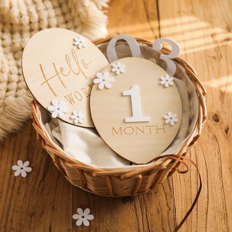 Baby Holz-Ballon Meilensteinkarten Premium-Qualität 1 Set Neugeborenen-Fotorequisiten für Urlaubs- und Familienfotoshootings – Detail 6