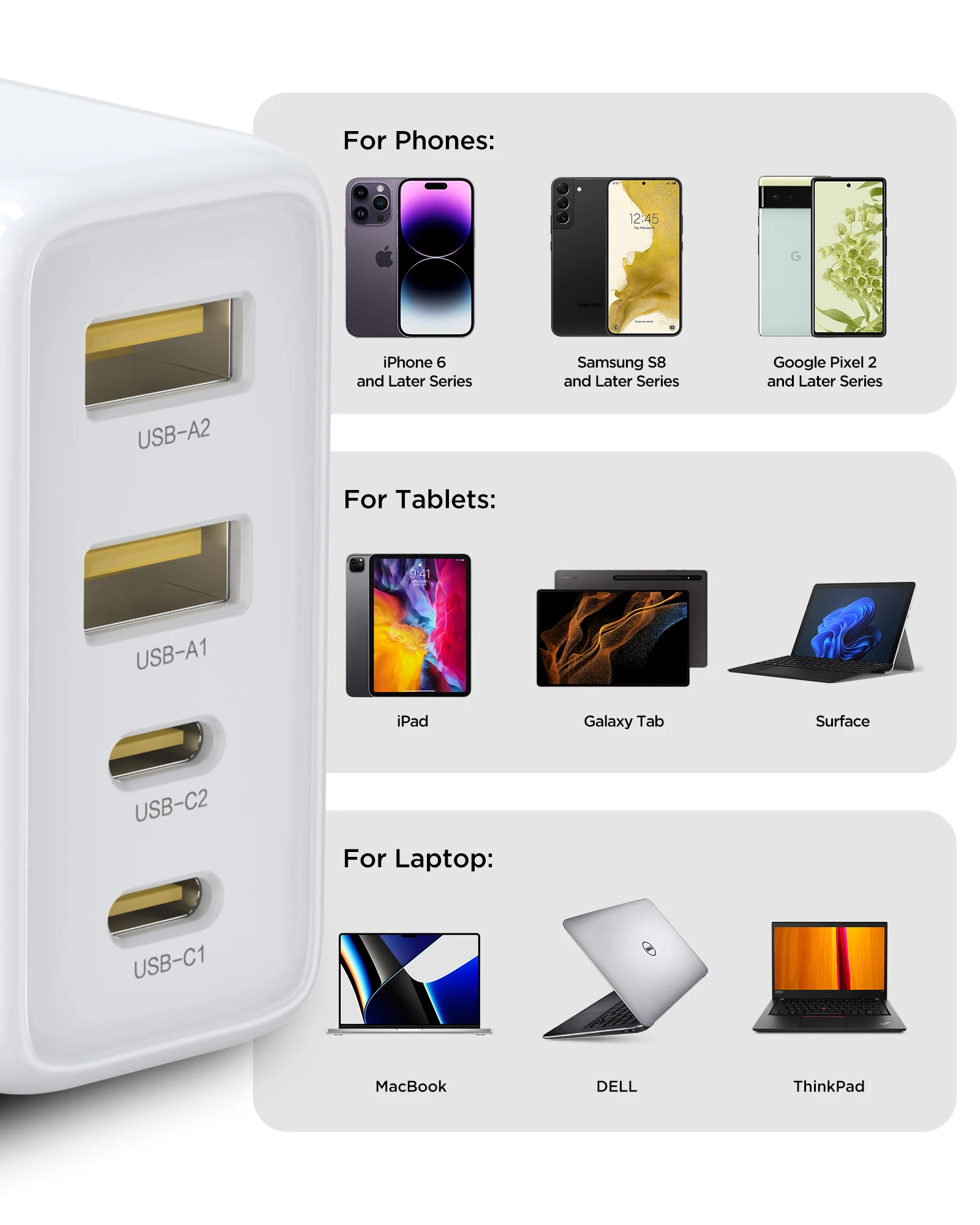 شاحن سريع PISEN 65W GaN - 4 منافذ قابلة للطي مع كابل USB-C بطول 4 أقدام، PPS لأجهزة MacBook وiPad وسلسلة Galaxy S23 وiPhone. #4