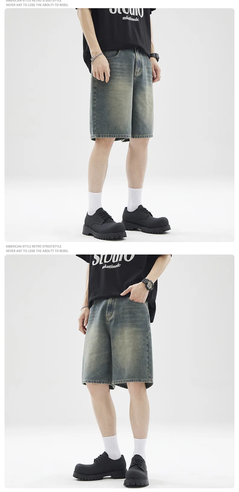 Pantalones cortos vaqueros hasta la rodilla con cremallera para hombre, pantalones cortos lisos con bolsillos a media cintura, holgados, informales, desgastados, lavados, empalmados, para verano