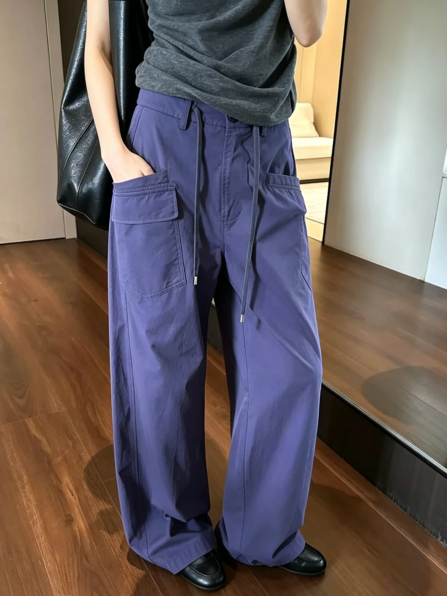 LIMO Women Drawstring Cargo Pants Multi Pocket Loose Wide Leg Trousers Streetwear Casual  Baggy Work Pants