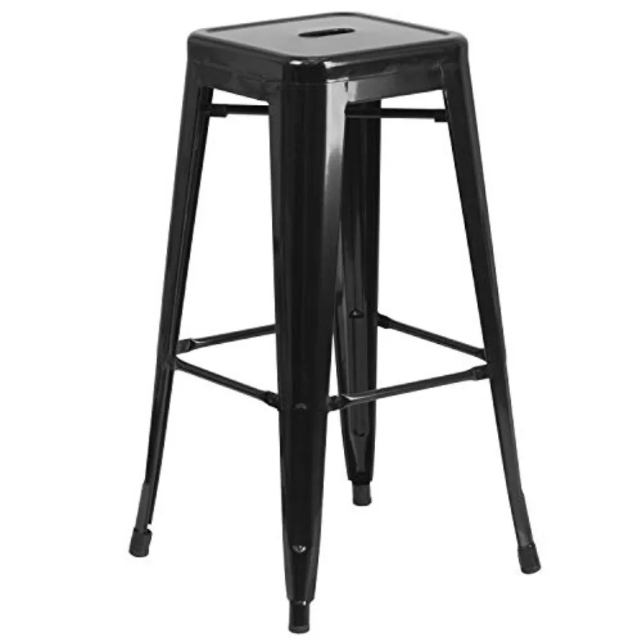 

30"H Commercial Modern Metal Backless Barstool, Indoor/Outdoor Industrial Square Stacking Bar Stool for Patio Bars/Restaurants