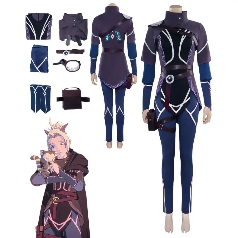 

Rayla Cosplay The Dragon Prince Costume Fantasia Disguise Roleplay Suit Top Pants for Adult Women Outfit Halloween Carnival Suit