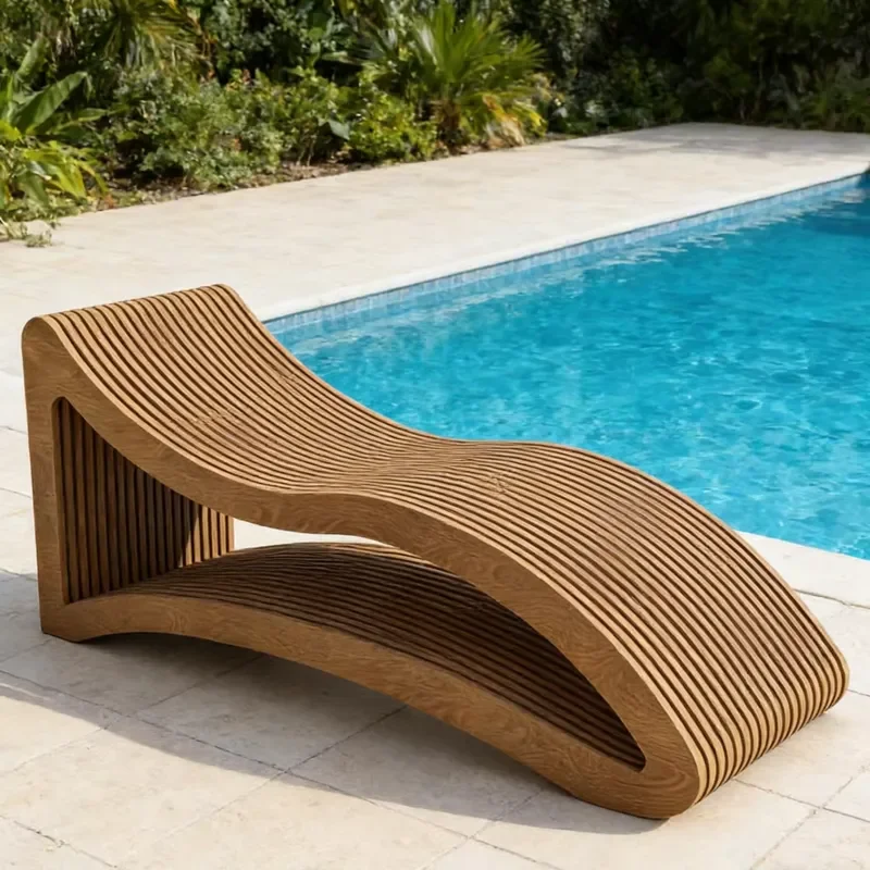 Outdoor Durable Wooden Leisure Sun Lounge Chair with Modern Design for Pool Beach Hotel & Resort
