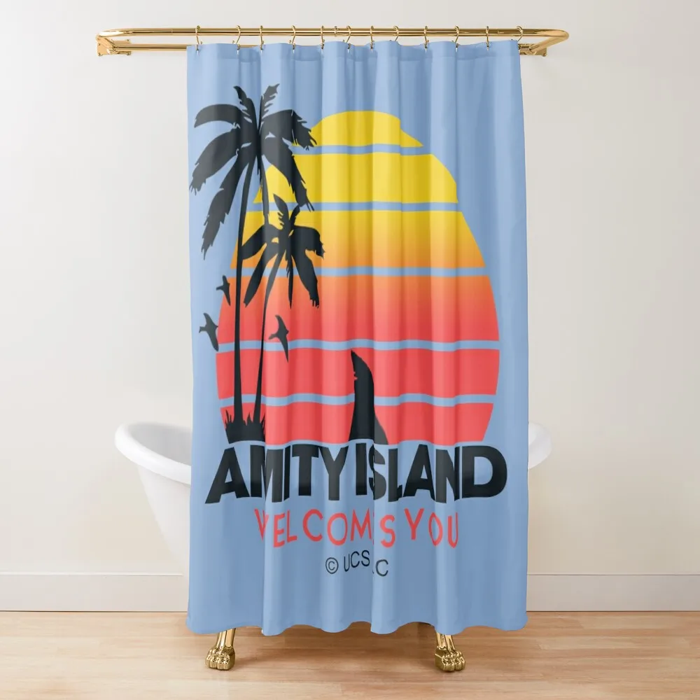 

Jaws movie Amity Island welcomes you. Birthday party gifts. Officially licensed merch. Shower Curtain