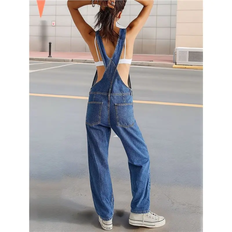 ABRT-Womens Overalls Denim Bib Overalls Leg Adjustable Strap Jean Pants Jumpsuits With Pockets Trendy view 4