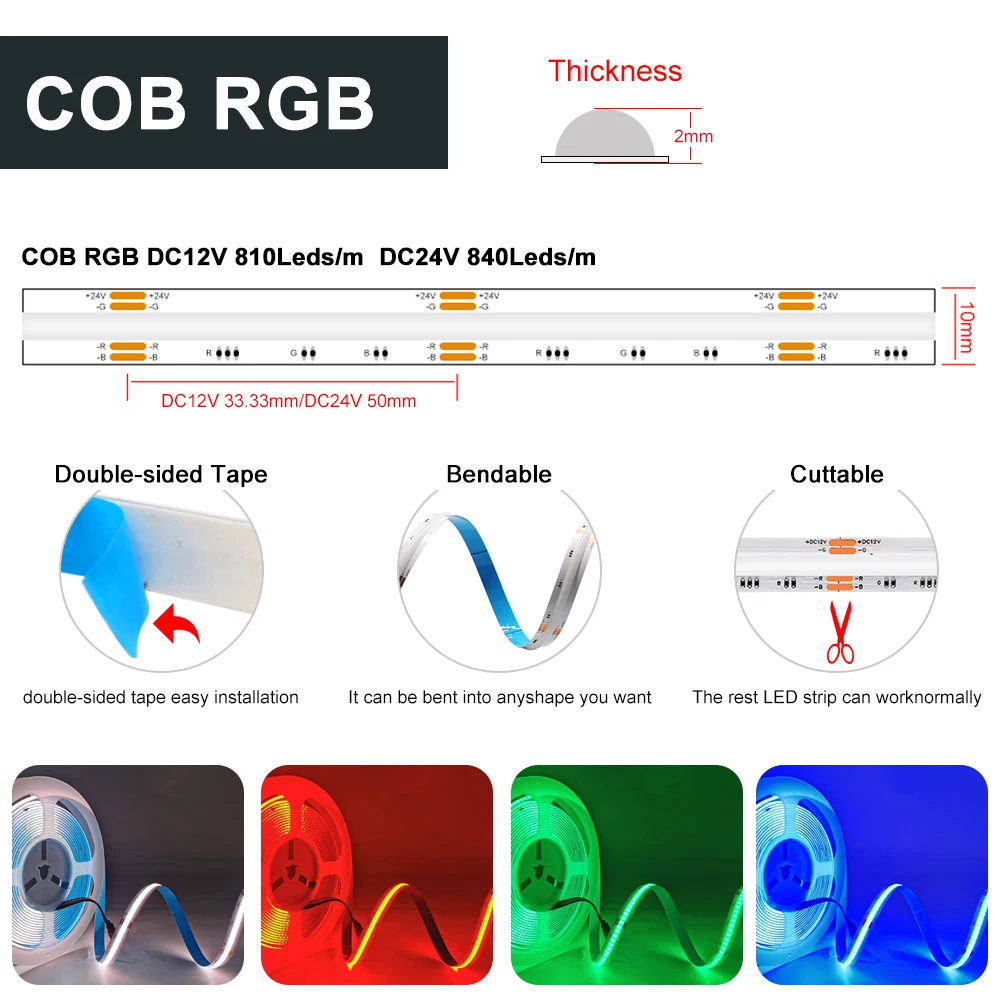 5mm WS2812 Full Colors COB Led Strip 840 720 100 Pixels WS2811 Addressable Smart RGB Flexible High Density Digital Light RA90