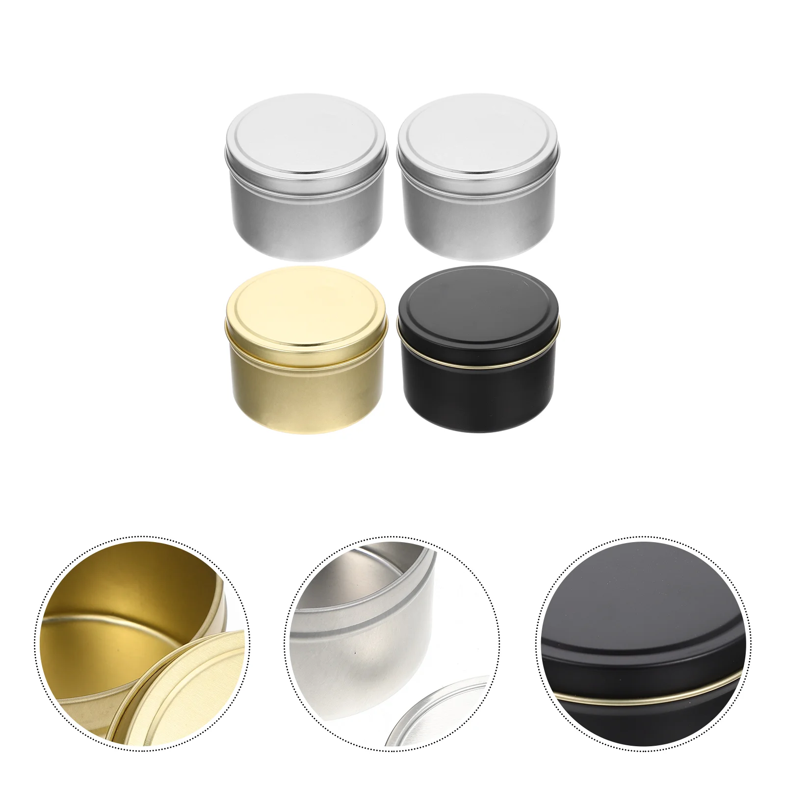 

4 Pcs Round Fragrance Tin Can Black Candles Cookie Tins Tinplate Aromatherapy Jar