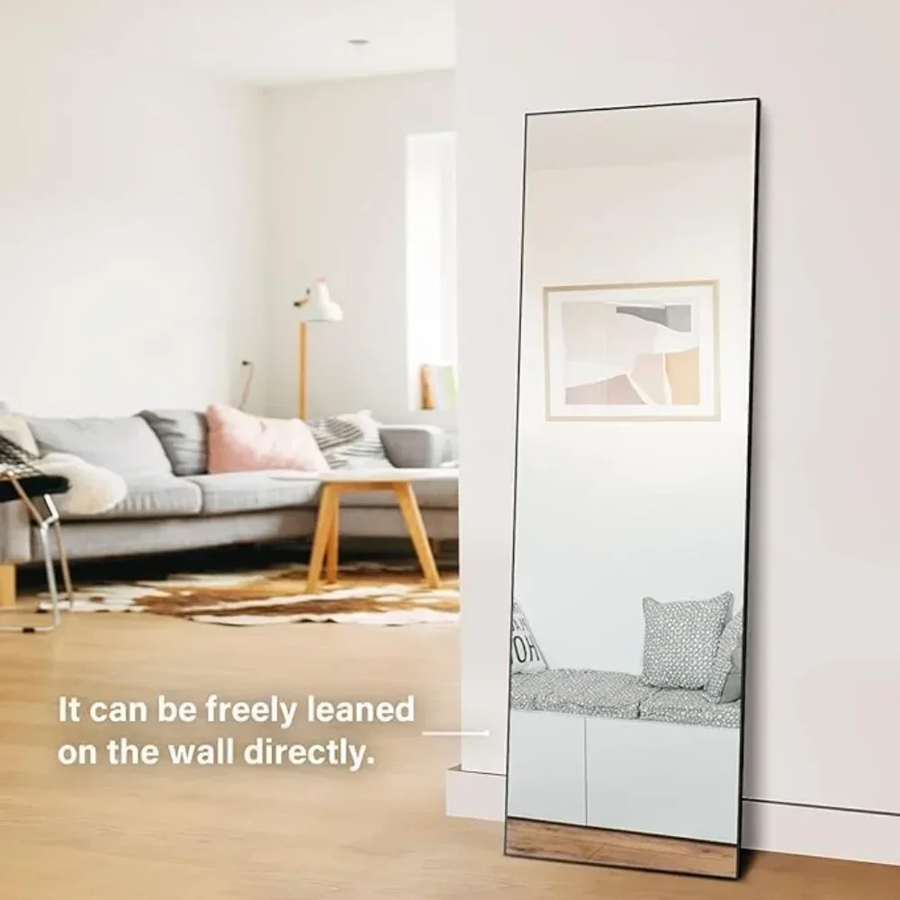 Full Length Mirror,Floor Mirror,Standing Mirror,Leaning Mirror Full Body Mirror,Large Mirror,Bedroom Mirror with Black Aluminium