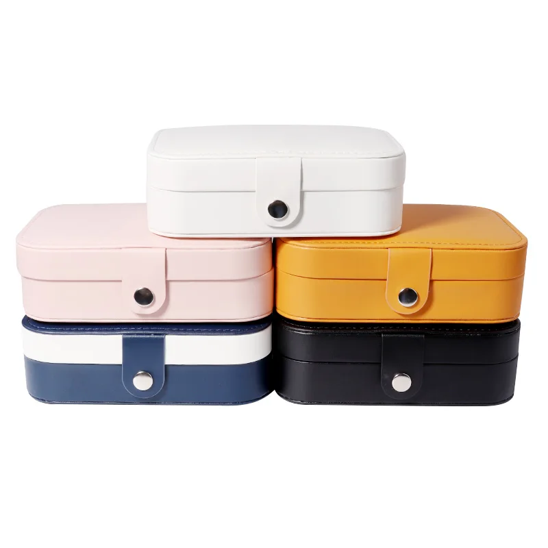 Boîte de rangement Portable à Double couche en cuir PU, organisateur d'exposition, mallette de voyage, boîtes de rangement en cuir à boutons 16.5x11.5x5.5cm