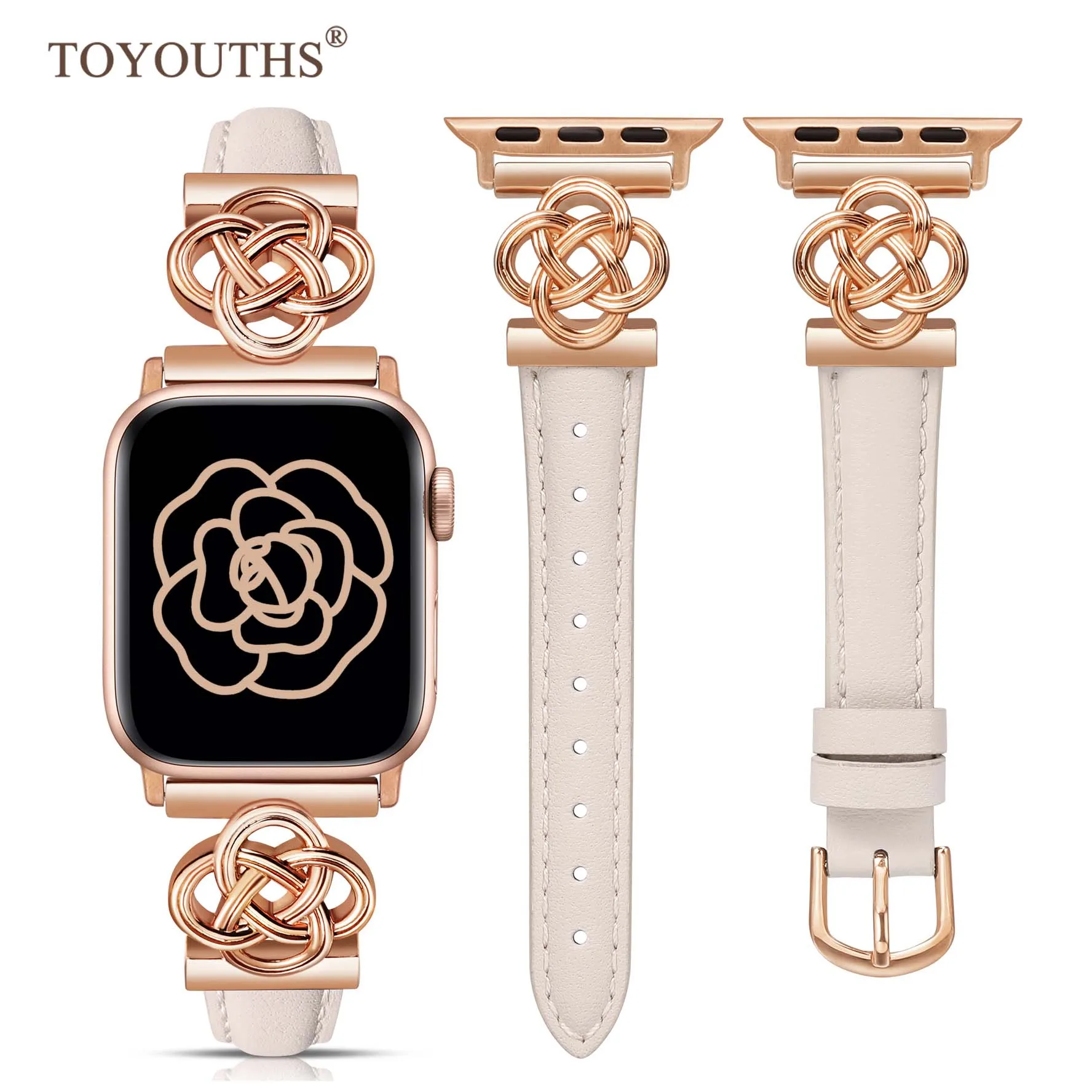 

TOYOUTHS Leather Band for Apple Watch Bands Women 41/40/38/42/44/45/49mm Dressy Fancy Designer Celtic Knot Thin Strap for iWatch