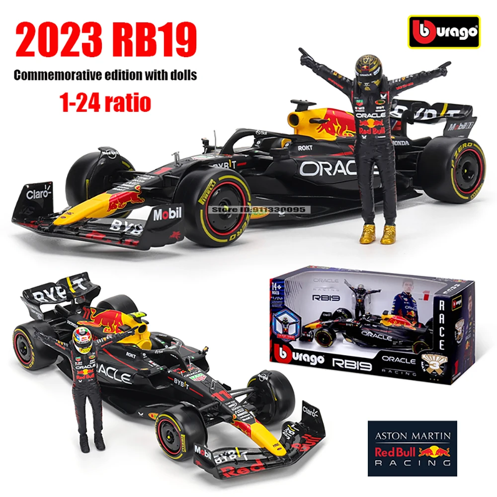 Bburago 1:24 F1 2023 rb19+Winning Doll # 1 Vestappan # 11 Perez Formula 1 Simulation Alloy Car Model Crafts Collection Toy Tools