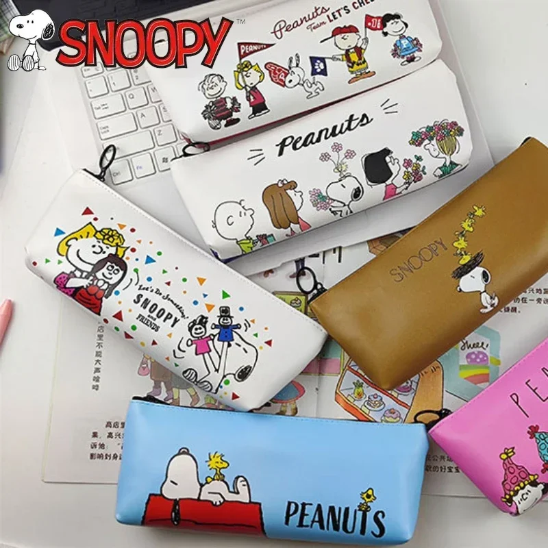 Snoopy Charlie Brown Children's PU Leather Pencil Case Fashion Animation Student Pen Bag School Supplies Stationery Storage Box