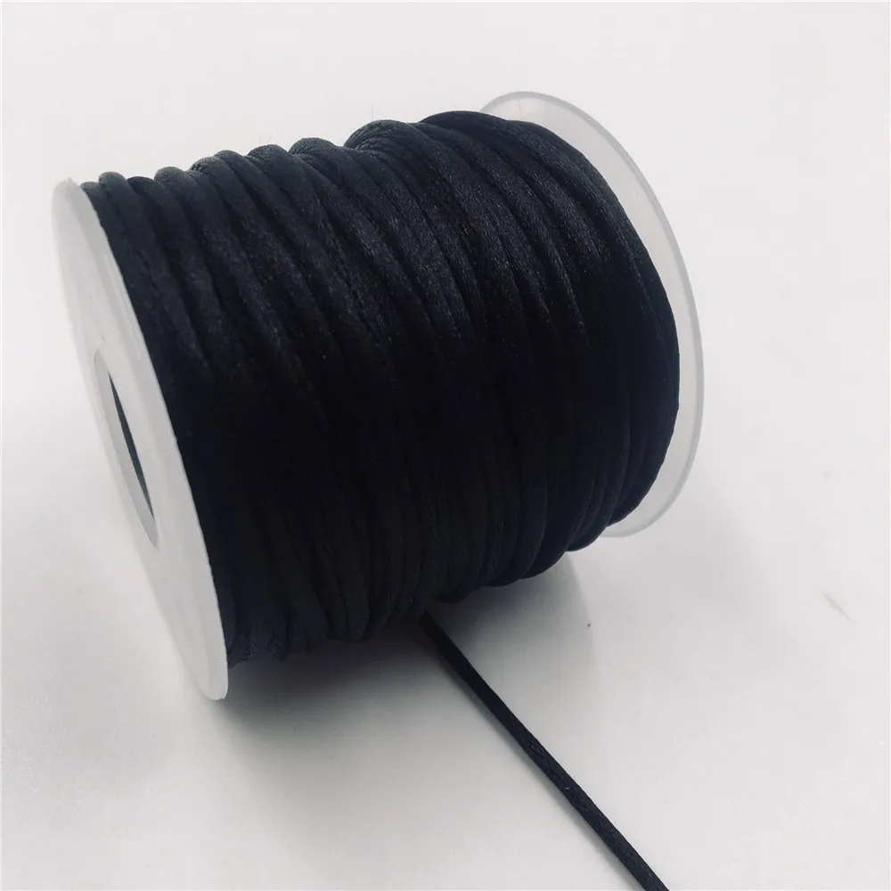 2mm 10-225meters Black Rattail Satin Cord Thread Chinese Knot Macrame Bracelet Braided String DIY Tassels Beading Thread