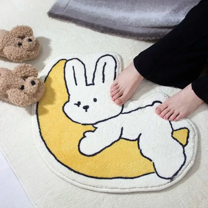 VIKAMA Endearing Cartoonish Bunny Moon Fir Tree Form Bath Rug Cutesy Playroom Silken Wash Area Styling Keepsake Tough Soft Cozy
