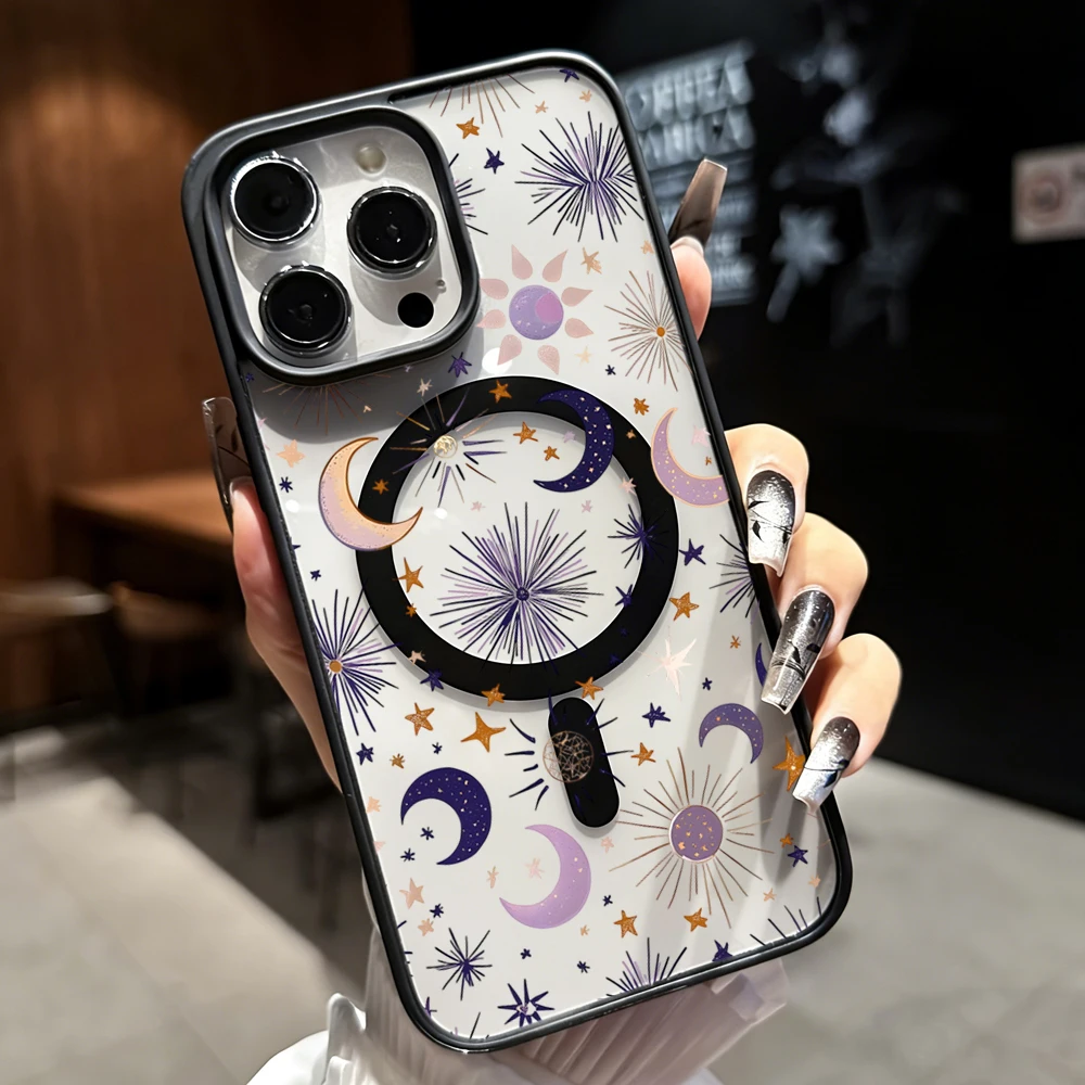 Stars Moon Y2K Transparente Hülle für Magsafe iPhone 16 15 Pro Max 17 15 14 11 13 12 ProMax Plus Hüllen Kabelloses Laden TPU Drop Fundas – Detail 7