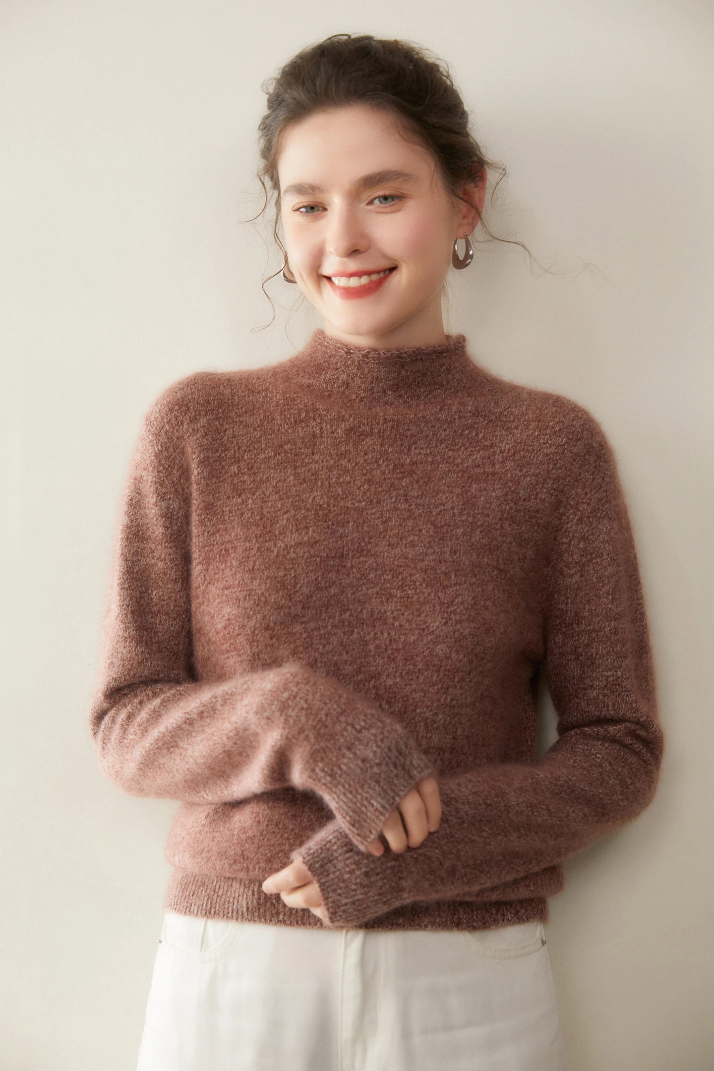 Autumn Winter High-end 100% Pure Cashmere Pulllover Swearter Women Light Luxury Mock Neck Thick Soild Versatile Knit Inner Tops
