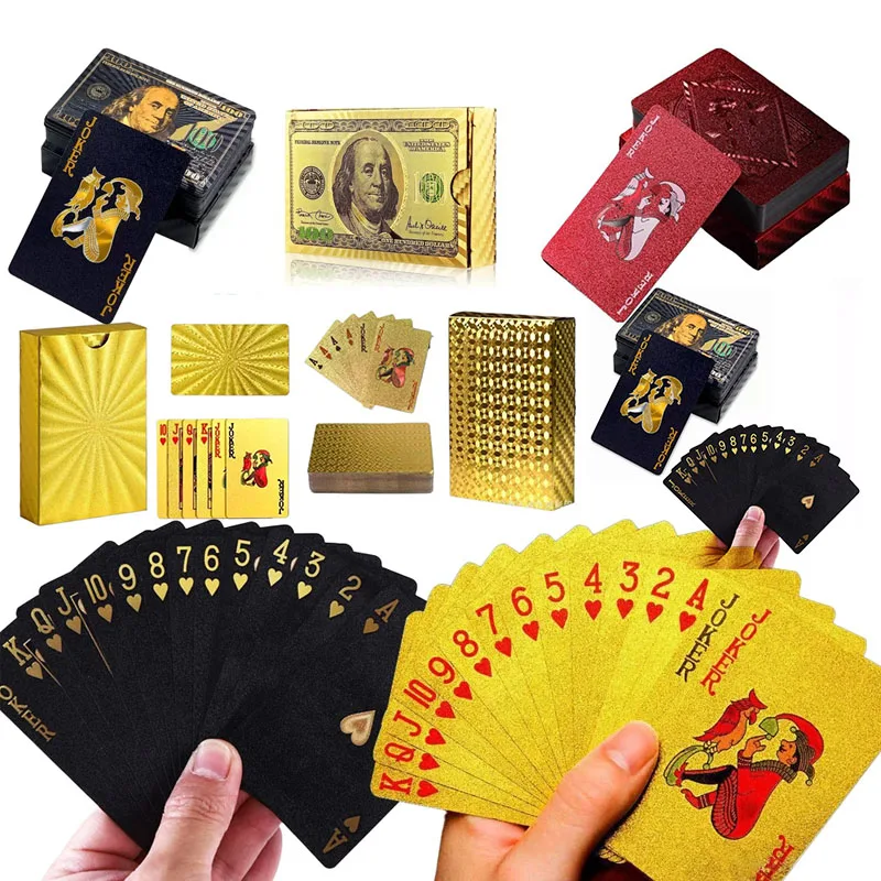 

Poker Playing Card Waterproof Black Gold Game Card Group PVC Suit Magic Dmagic Package Board Game Gift Collection