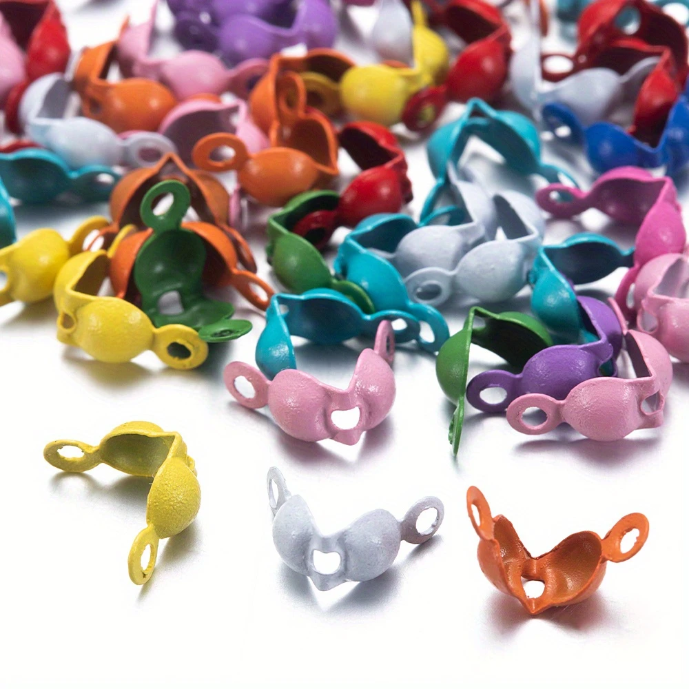 100pcs Colorful Ball Chain Crimp End Connector Bead Tips Calotte Ends Clamshell Knot Cover For Jewelry Making Bracelet Necklace