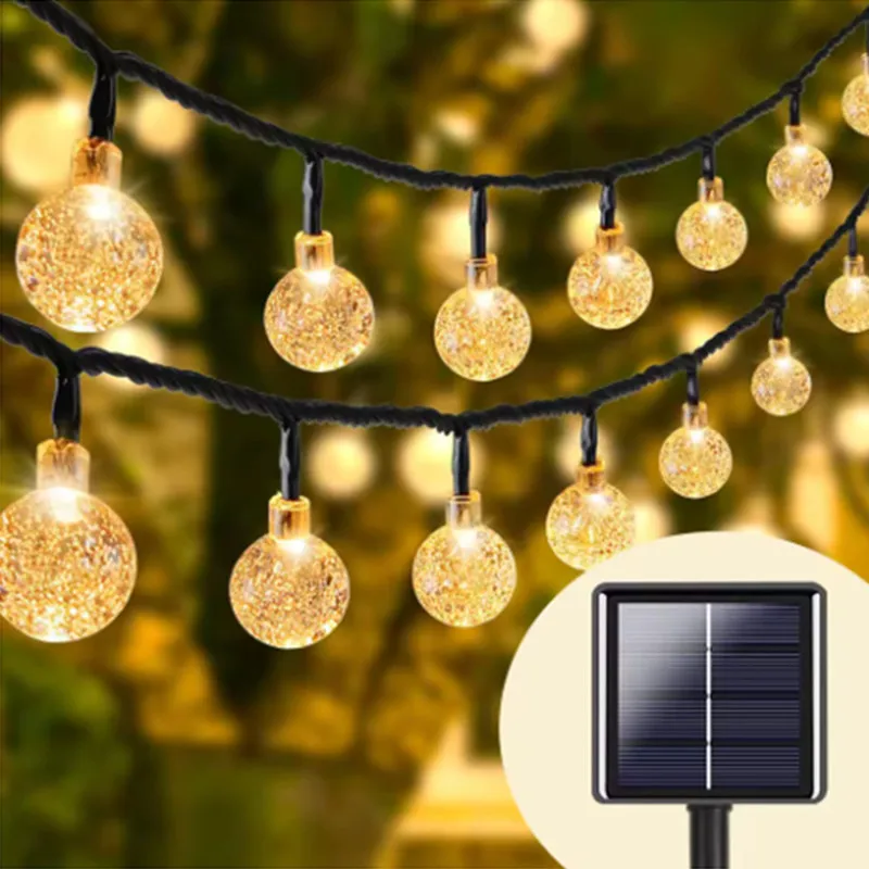 Solar Crystal Ball Fairy String Lights Outdoor Waterproof Hanging Light 8 Modes Yard Patio Pathway Party Decorative Lighting