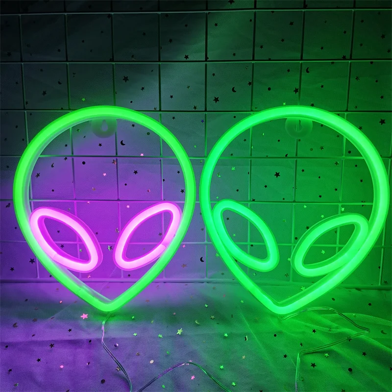 Imagem -02 - Cool Alien Led Neon Lights Usb Alimentado por Bateria Quarto Presente de Aniversário Feriado Sala de Jogos Lâmpada Decorativa de Parede