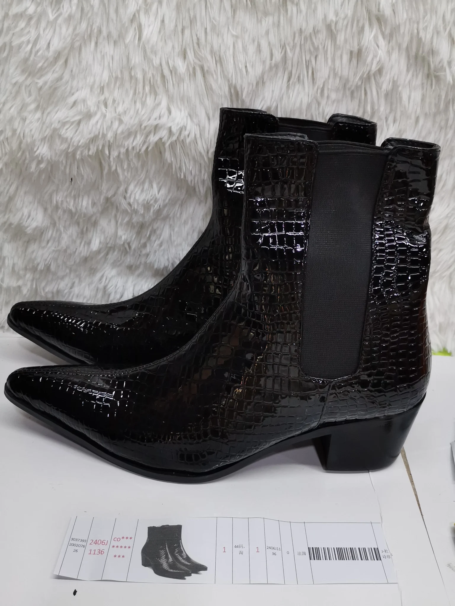 

Snake Pattern Genuine Leather Men's Boots Pointed Toe 6.5Cm High Heel Ankle Boots British Style Black Cowhide Handmade Men Shoes