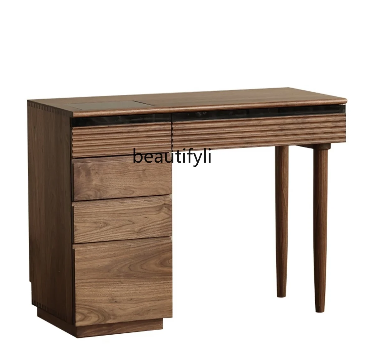 North America Black Walnut Wooden Dressing Table Cosmetic Cabinet Japanese Style Solid Wood Makeup Table Glass Door with Light