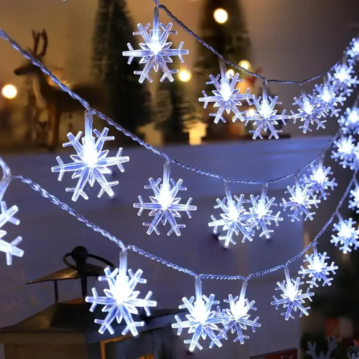 1 قطعة LED عيد الميلاد ندفة الثلج سلسلة ضوء داخلي وخارجي معلق الإضاءة الزخرفية الجنية جو مصباح لحديقة الطرف