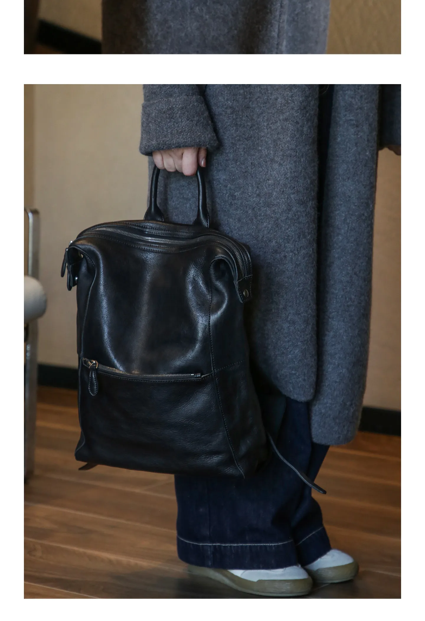 PNDME einfacher Vintage-Rucksack aus hochwertigem echtem Leder für Damen, lässiger, luxuriöser Schulrucksack aus pflanzlich gegerbtem Rindsleder für den täglichen Gebrauch. – Detail 16