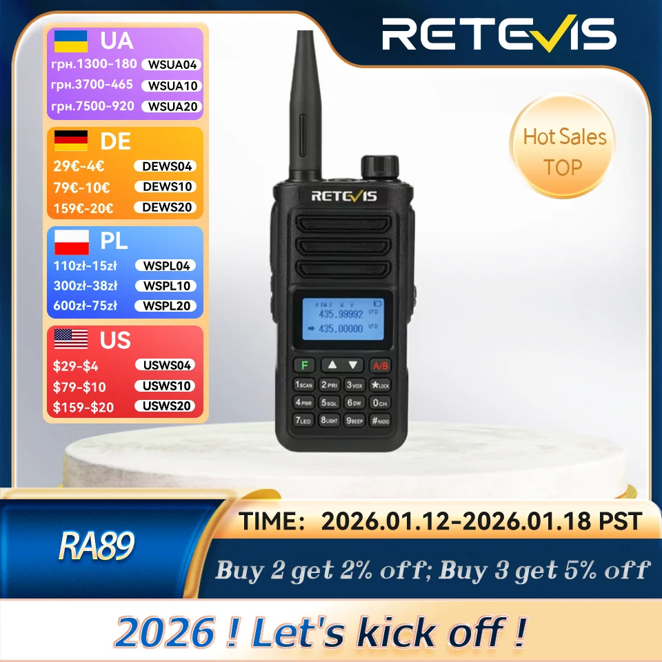 Retevis RA89 Walkie Talkie IP68 Usb-C Long Range Walkie Talkies FM VHF Ham Radio for Camping Hunting Emergency Rescue
