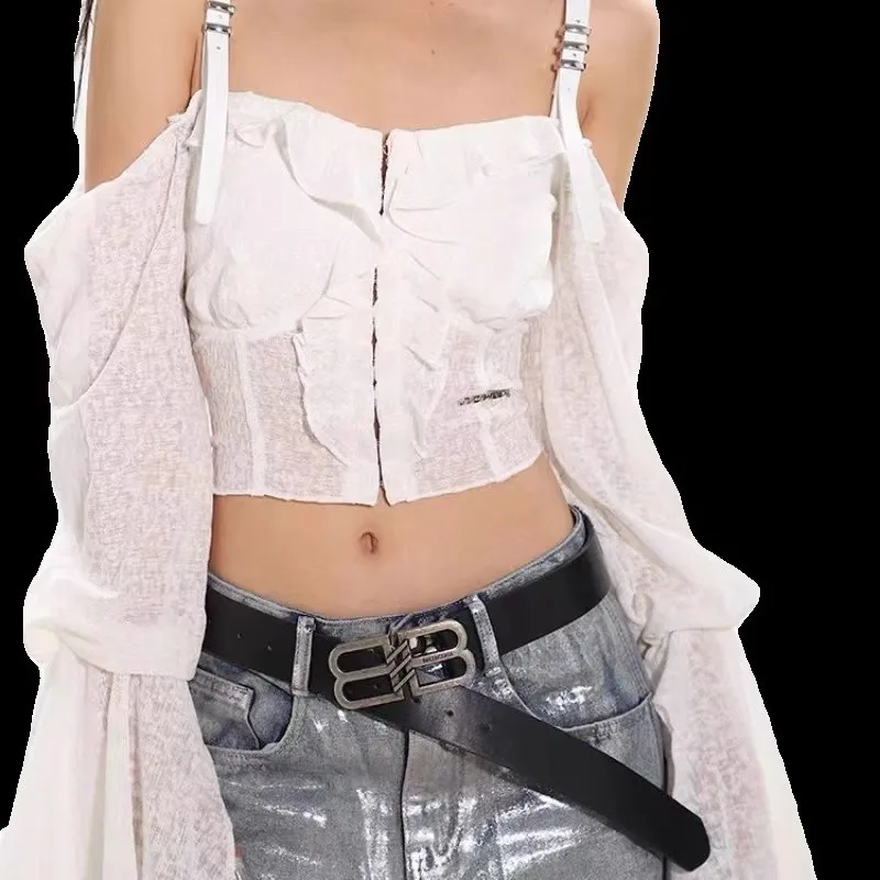 QWEtransmith-Chemisier en dentelle pour femme, style coréen pouvez-vous aru Harajuku, chemises courtes noires, streetwear, manches évasées, vêtements chics