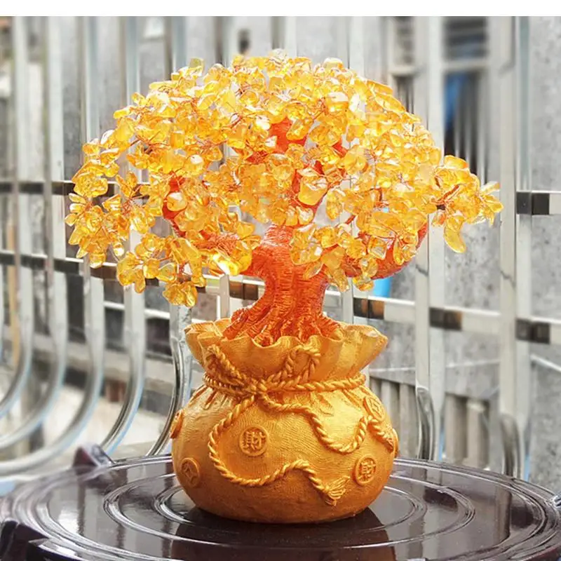 Topaz fortune tree handicraft ornaments modern living room decoration Resin purse money desk Shop opening gifts
