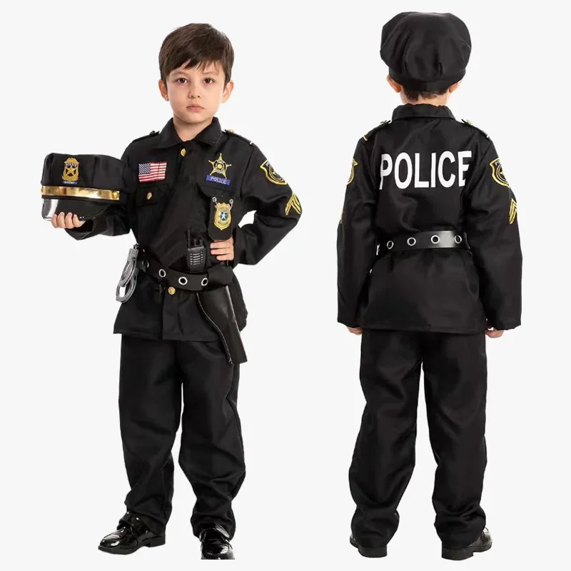 Polícia Cosplay fantasia para crianças, roupas de jogo, desempenho, baile, festa, anime, halloween, crianças