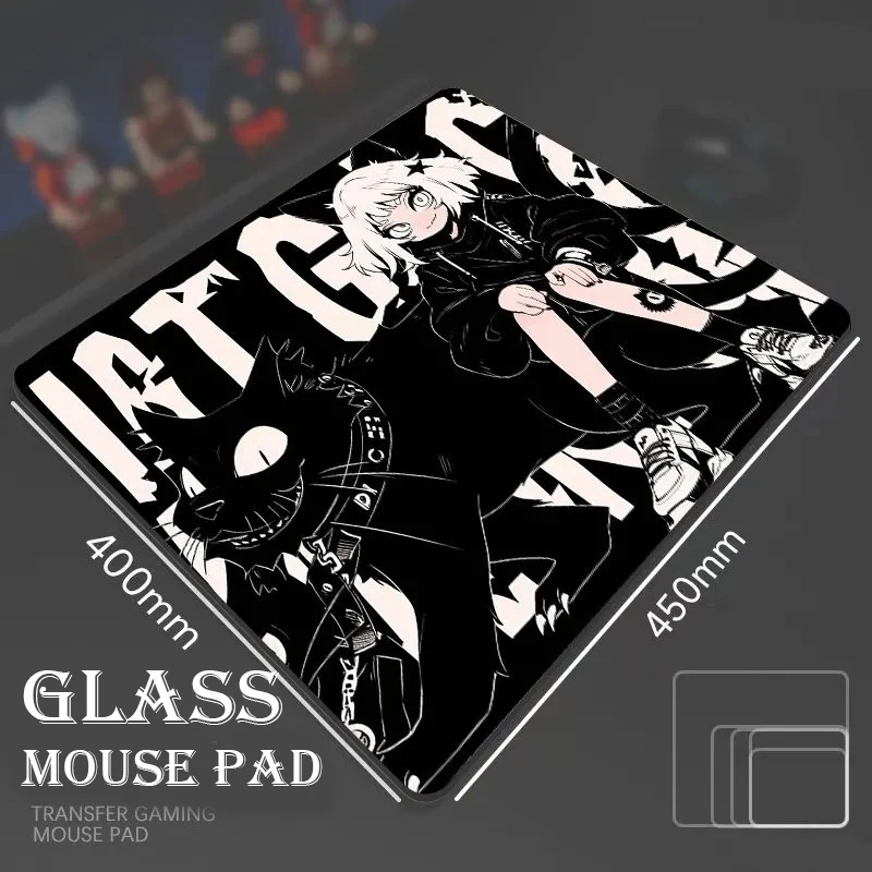 لوحة ماوس ألعاب بلاك كات جيرل XXL سطح زجاجي ضوئي مع قاعدة سميكة مضادة للانزلاق للرياضات الإلكترونية FPS والاستخدام المكتبي المقاوم للماء