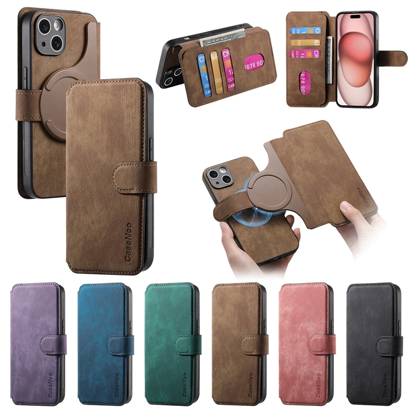 Flip Magnetisches Lederetui für iPhone 17 18 16 15 14 13 12 11 Pro Max Air XS Max Plus XR Brieftasche Magsafe Kartenhalter Handyhülle