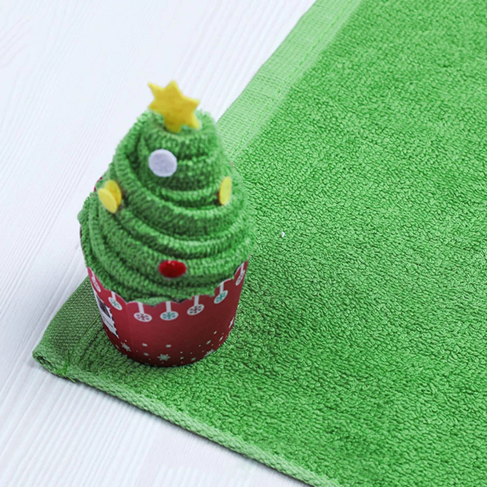 

2pcs Christmas Towels Cotton Cake Modeling Design Hand Towel Washcloth For Holiday Decor Gift Tree Shape Bathroom