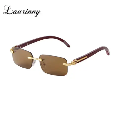 Classic Stylish Rectangle Rimless Sunglasses Women Men Brand Design Luxury Vintage Sun Glasses Frameless Wood Leg Frame Eyewear