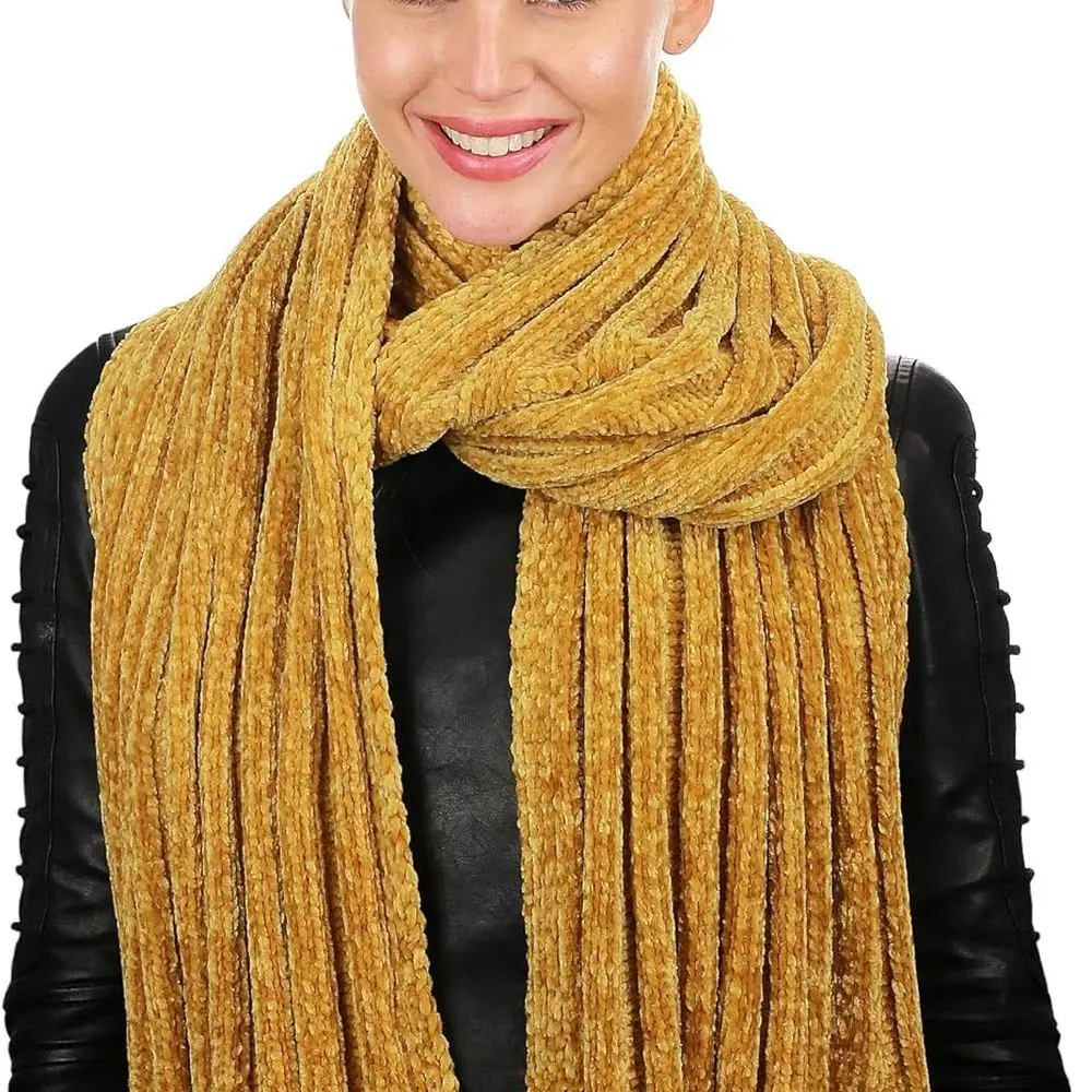 超ソフトなシェニールリブ編みの暖かいニットショール/スカーフ（女性用）