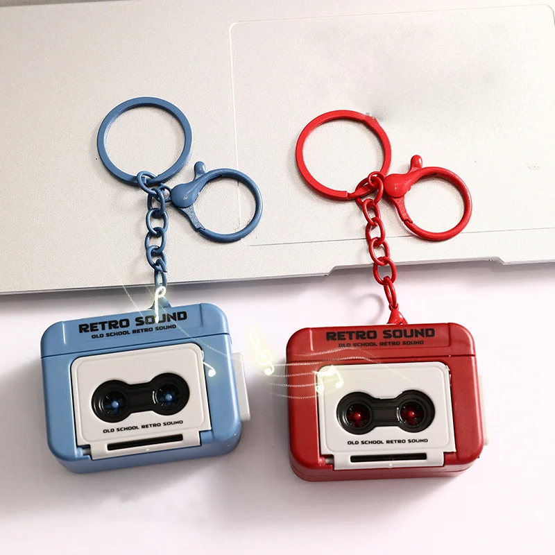 Vintage tape recorder keychain couple gift keychain mini fun music box pendant small ornament DIY music box movement keychain