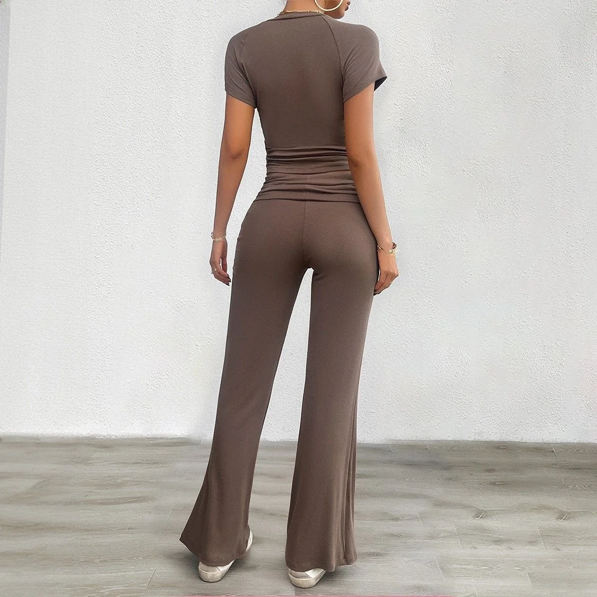 Casual Pure Color ort Sve Long Pants Set Women's Faion Summer Outfit Diyun Cross-Border Clothing 2024 Spring Summer