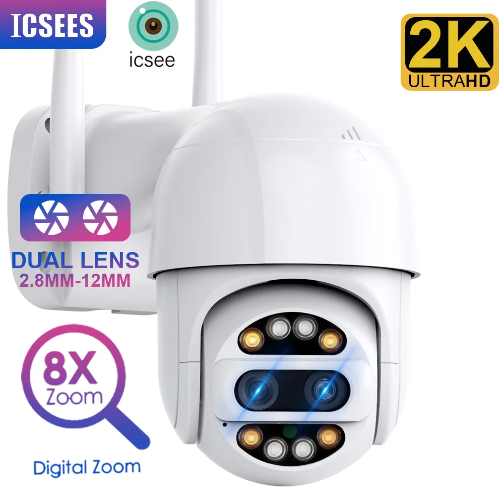 

ICSees Outdoor Camera Wifi 2K 4MP UHD Wireless IP Webcam H.265 Auto Tracking AI Detection Smart Alert PTZ Camera CCTV Outdoor