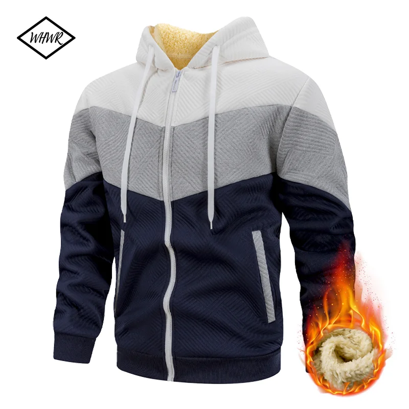 

Winter Men's Zipper Hoodies Thicken Warm Jackets Long Sleeve Sweatshirts Casual Sports Fleece Black Coats Hooded Men Sport Coats