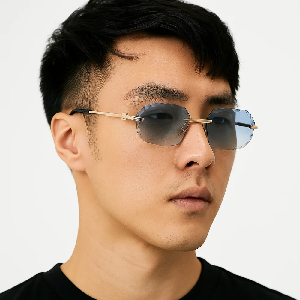 

Fashion UV 400 Rimless Sunglasses Punk Square Men Sunglasses Metal Steampunk Driving Eyewear Streetwear