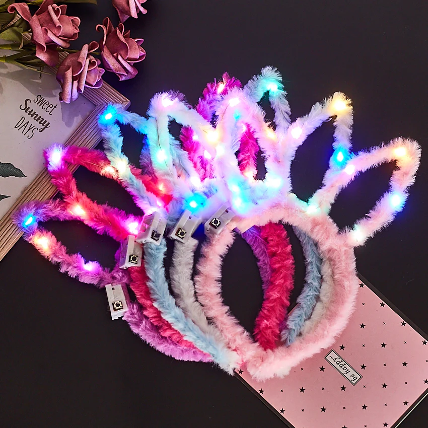10/20/30 Pcs Cute LED Plush Bear Ear Headband Kids Adult Light Up Hairband Plush Glitter Hair Hoop Headwear Glow Hair Accessorie