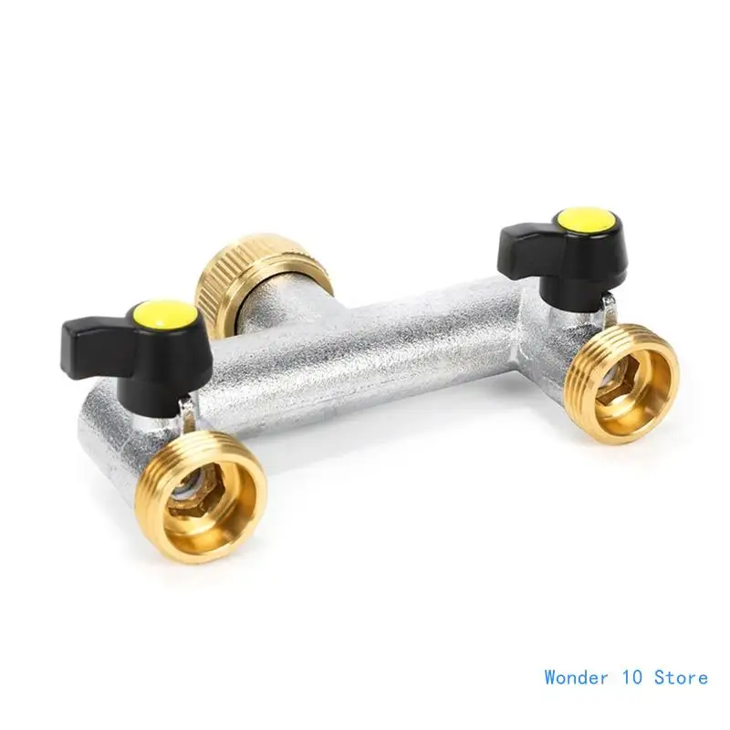 

3/4 Inch 2 Way Brass Tap Splitter Hose Tap Splitter Connection with 2 Individual Valves for Garden Kitchen Faucet