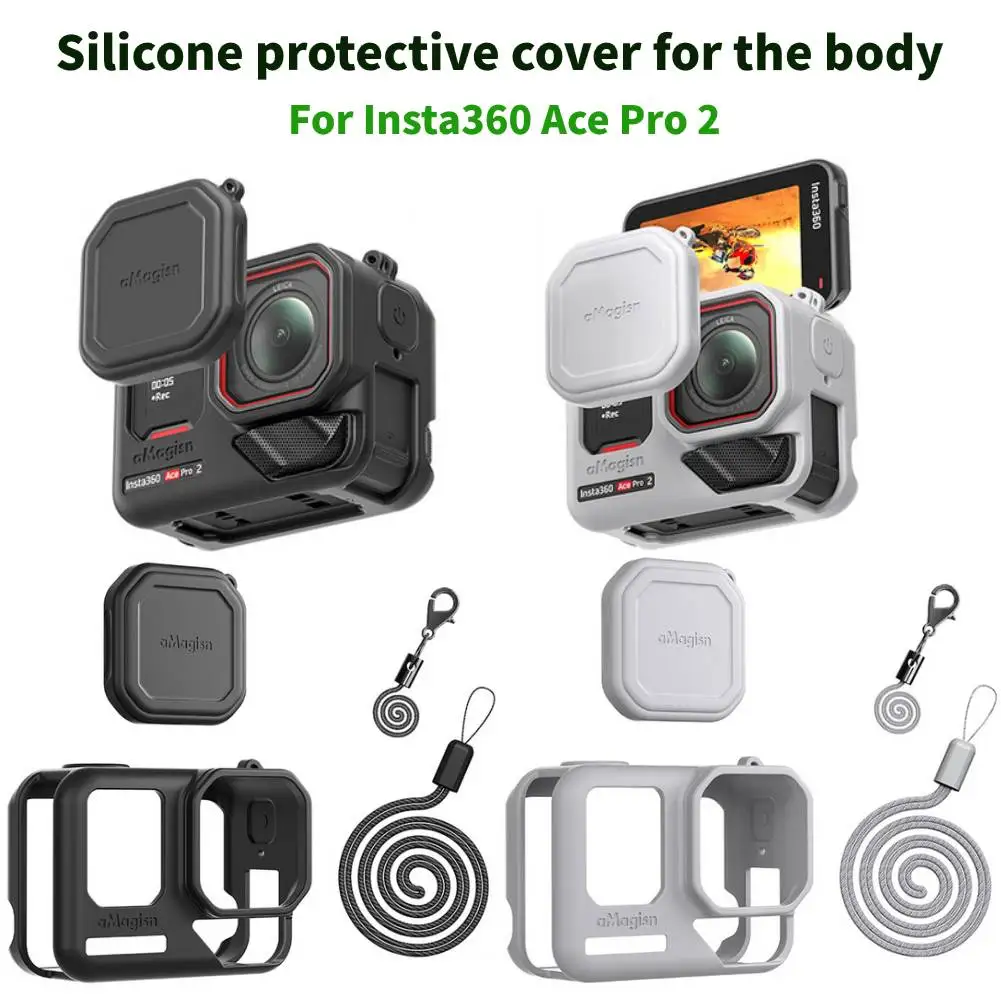 For Insta360 Ace Pro 2 Silicone Protective Case Shockproof Lens Guards Cover Silicone Case/Anti-lost Strap/Neck Strap/Lens Cap