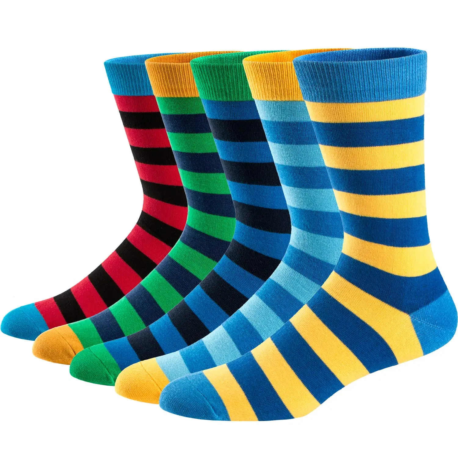 5Pairs Mens Fun Dress Socks, Pattern Funny Socks Pack, Colorful Striped Combed Cotton Novelty Socks，Cool Breathable Casual Socks