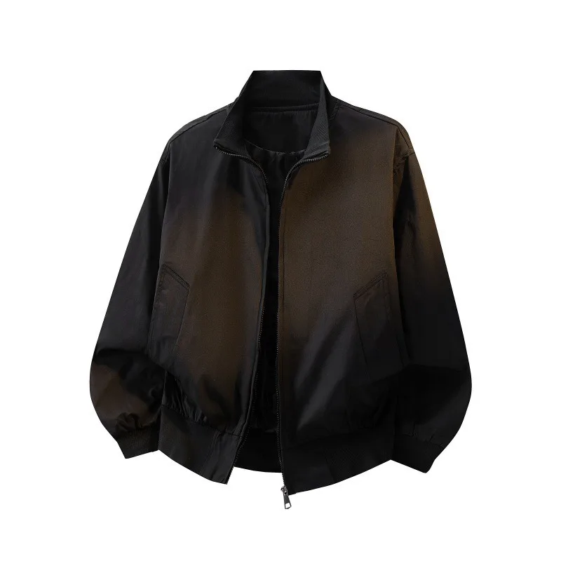 Men's Iridescent Holographic Bomber Jacket Shiny Reflective Zip Coat with Ribbed Cuffs for Streetwear