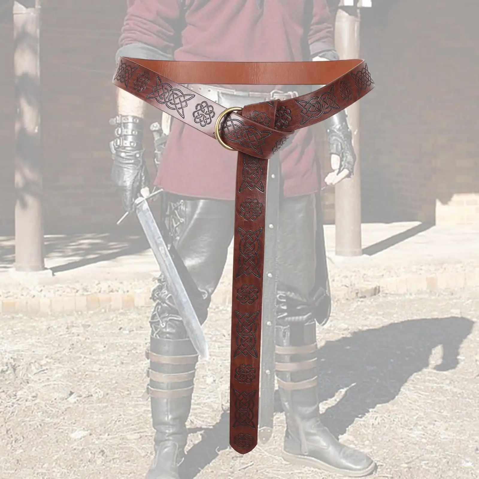 5 cinto clássico de couro PU de cavaleiro medieval para festas temáticas de carnaval de festival marrom sem bolsa