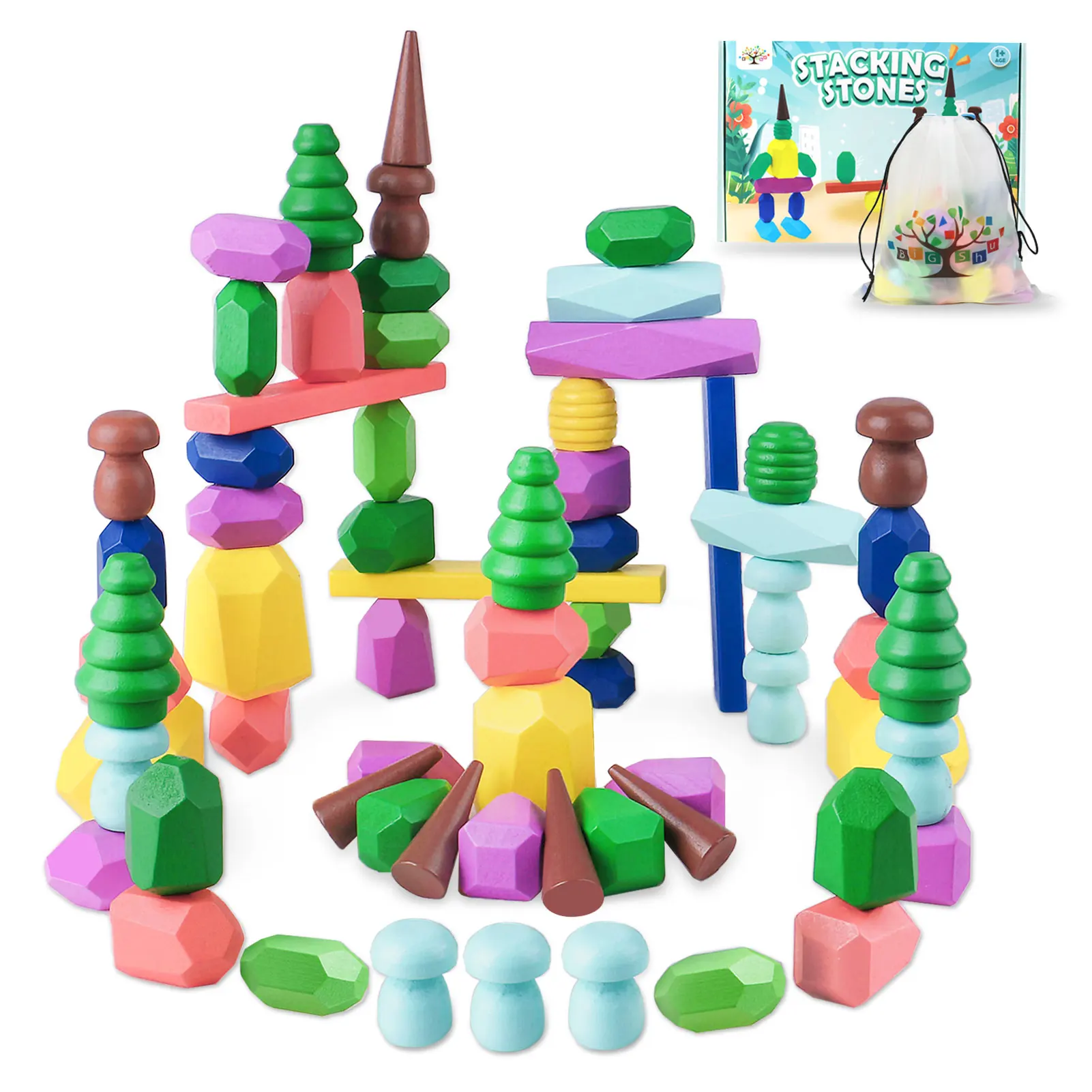 36 wooden stacking blocks Montessori Toys for 1 2 3 4 5 6 years old Girls Boys Preschool Sensory Toys 1-3 STEM Learning Toys Age